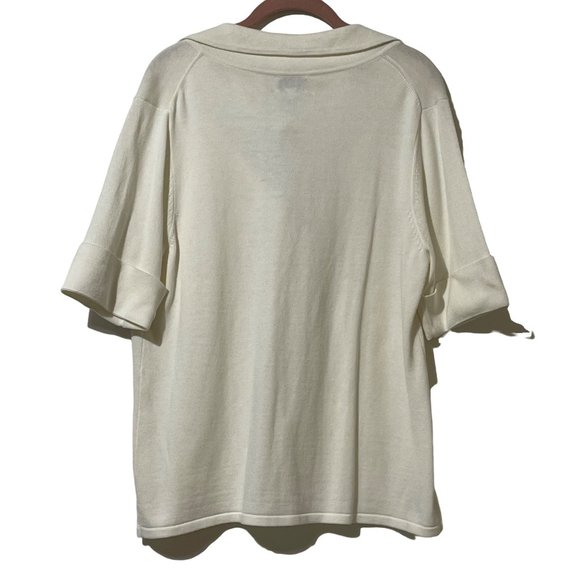 Chico’s NWT size 2 (L/12) ivory single button pockets short sleeve cardigan top - Picture 2 of 7